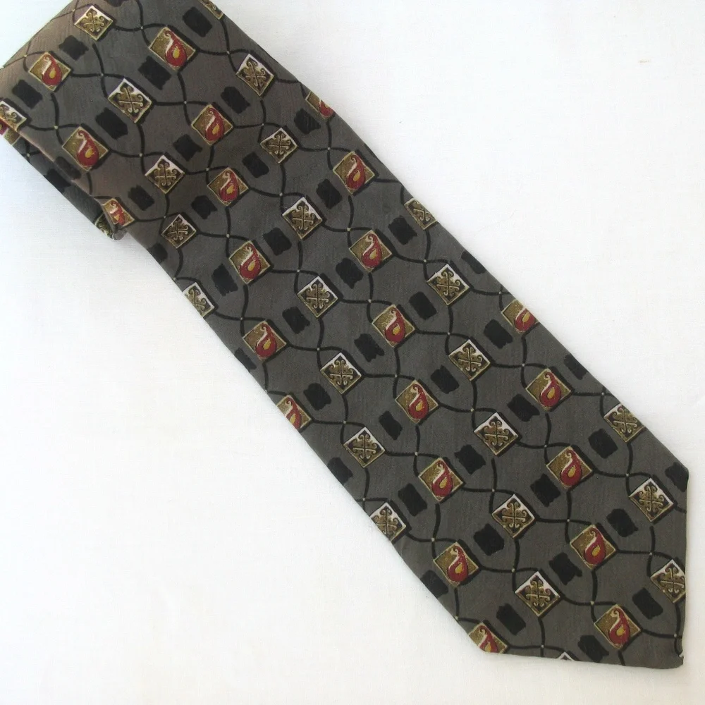 Robert Talbott Studio Mens Classic Silk Tie Grey Black Burgundy Gold Office